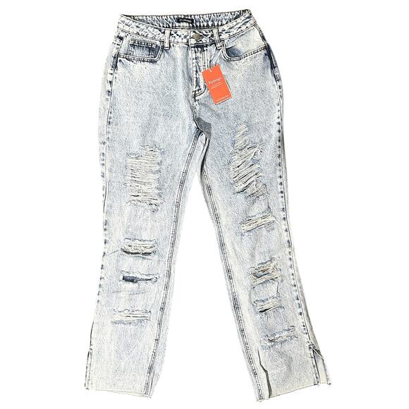 NWT Flamingo Distressed Split Hem Straight Leg Jeans Women's Medium (29x30) - Picture 1 of 7